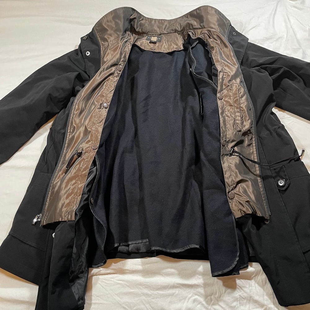 Gallery Women's M Black Field Jacket Brown Contrast Collar Lined Utility Coat - Picture 6 of 15